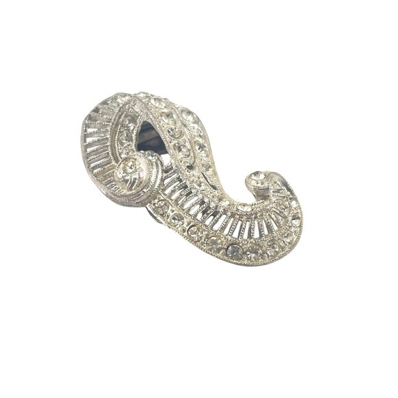 Antique Silver Tone Rhinestone Clip-On Dress Clip Art Deco Style 1 1/2" - Picture 6 of 8